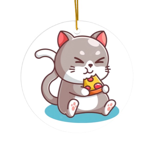 Cat Eating A Pizza Ceramic Ornaments