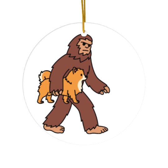 Bigfoot Sasquatch Walking Pomeranian Ceramic Ornaments