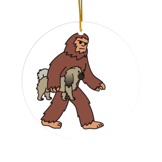 Bigfoot Sasquatch Walking Pekingese Ceramic Ornaments