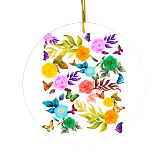 Pride Love - Background Flowers with Butterflies Ceramic Ornaments
