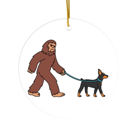 Bigfoot Sasquatch Walking Doberman Ceramic Ornaments