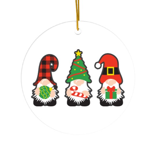 Christmas Gnomes with candy cane, gift Ceramic Ornaments