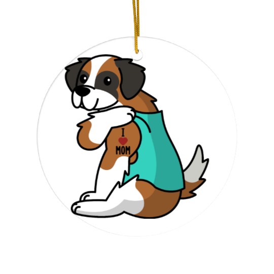 I Love Mom Tattoo Saint Bernard Ceramic Ornaments