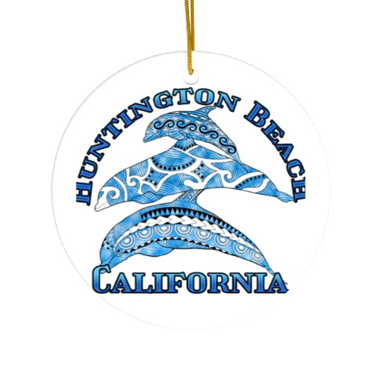 Huntington Beach California Vacation Tribal Dolphi Ceramic Ornaments