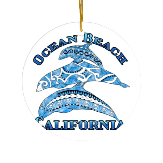 Ocean Beach California Vacation Tribal Dolphins Ceramic Ornaments