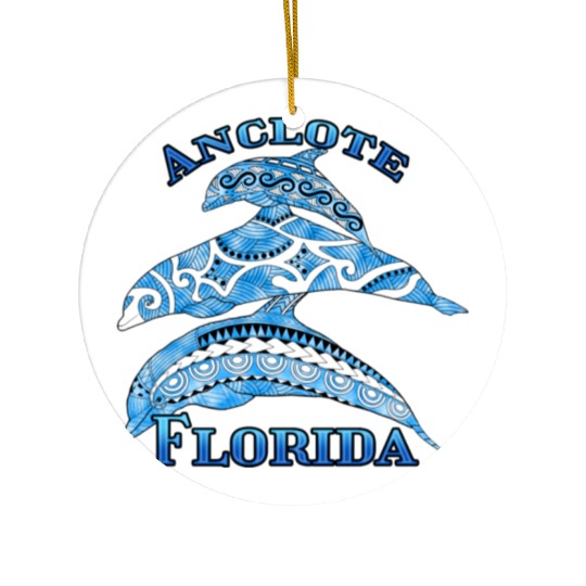 Anclote Florida Vacation Tribal Dolphins Ceramic Ornaments