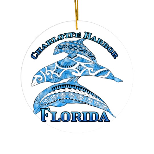 Charlotte Harbor Florida Vacation Tribal Dolphins Ceramic Ornaments