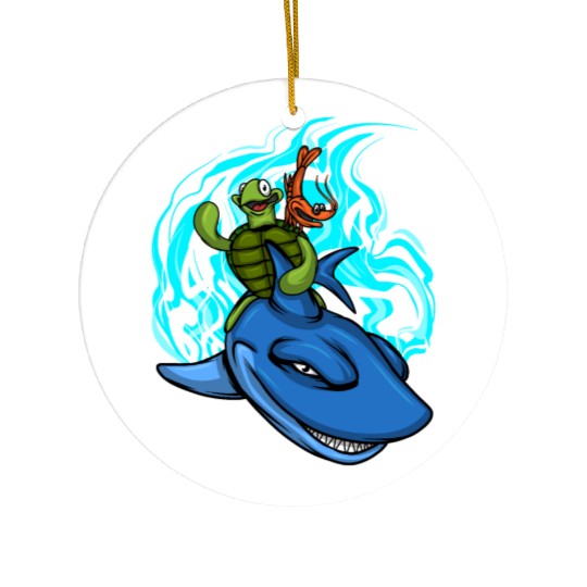 Shark Swims With Turtle And Crab Ceramic Ornaments