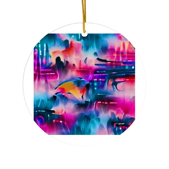 Abstract watercolor pattern in retro neon colors Ceramic Ornaments