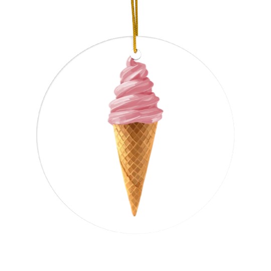Pink Soft Serve Strawberry Icecream Cone Ceramic Ornaments