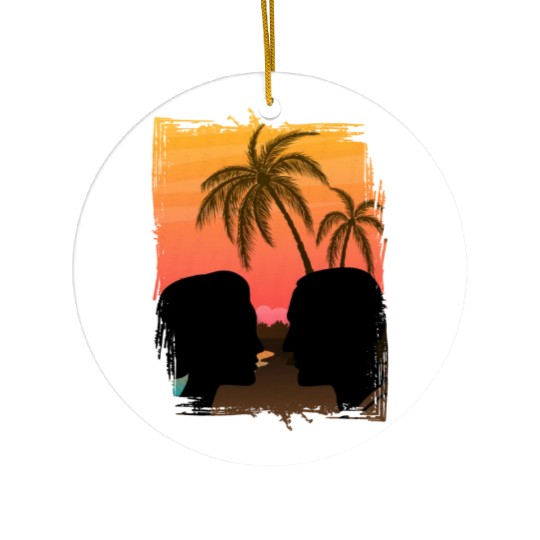 Couple Retro Sunset , Beach, Palm Trees, Vacation Ceramic Ornaments