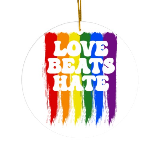 LGBTQIA+ Rainbow Pride Flag Love Beats Hate Ceramic Ornaments