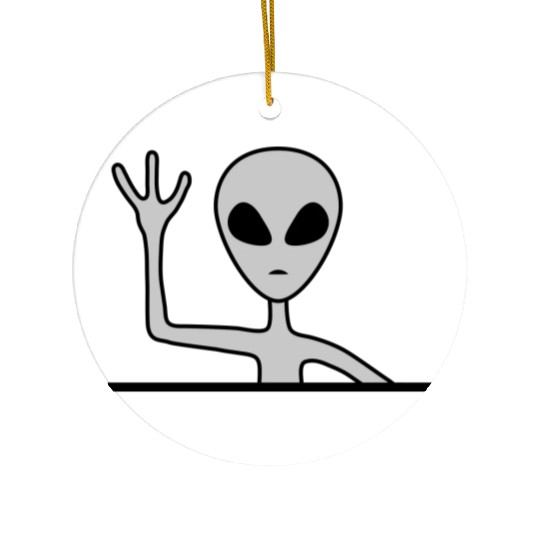 Gray male alien waving Ceramic Ornaments