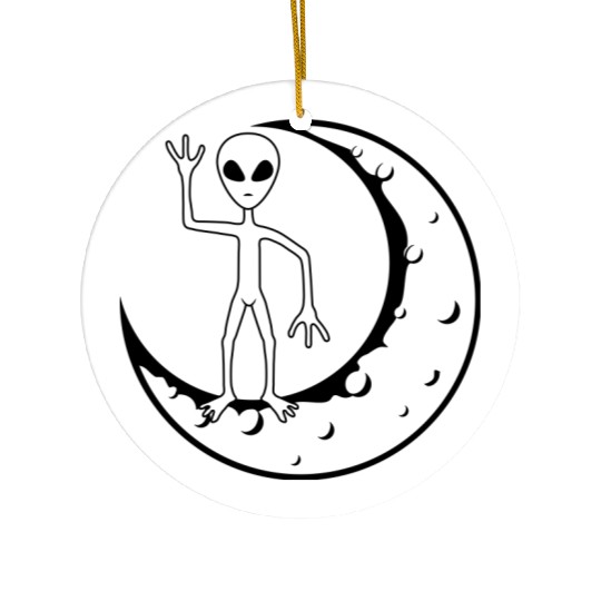 Standing moon alien waving Ceramic Ornaments