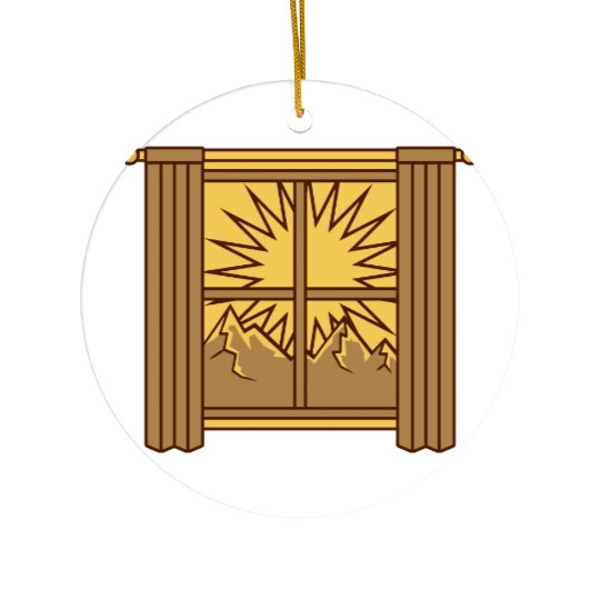 view mountains window curtain Ceramic Ornaments