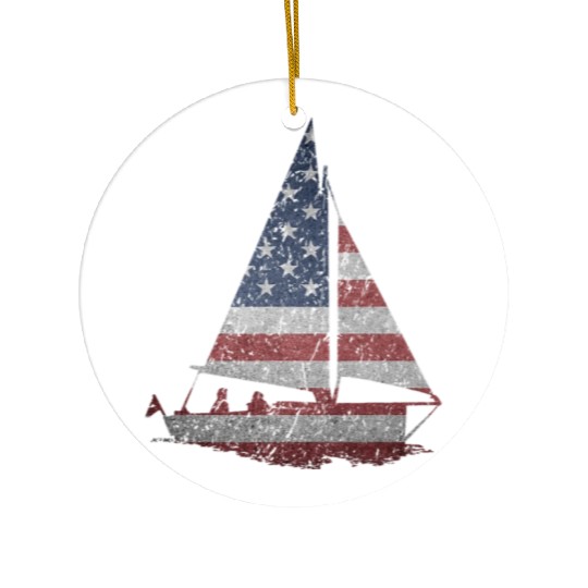 Distressed Stars Stripes Sailboat Sailing Adventur Ceramic Ornaments