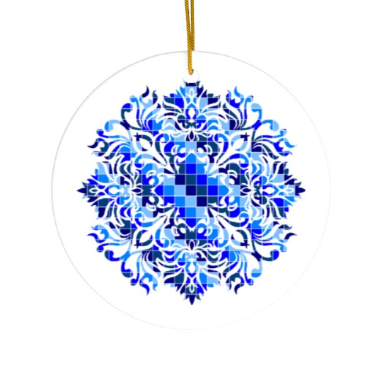 Blue shades mosaic flower design Ceramic Ornaments