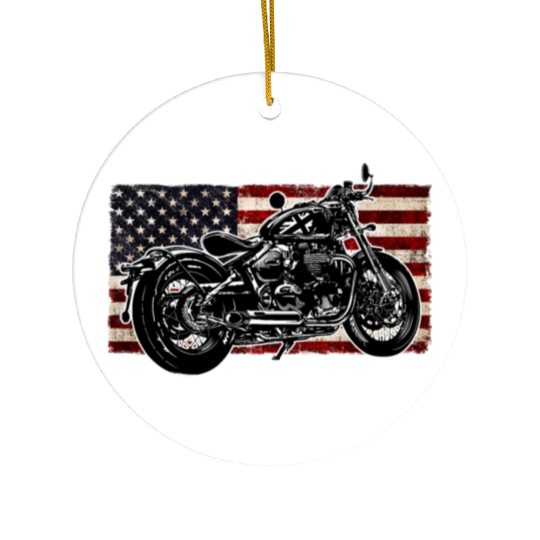 Distressed Flag Vintage Bobber Bike Motorcycle Ceramic Ornaments