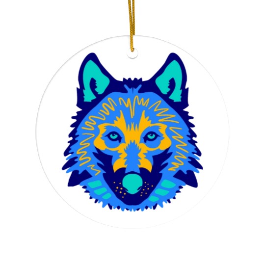 blue wolf face Ceramic Ornaments