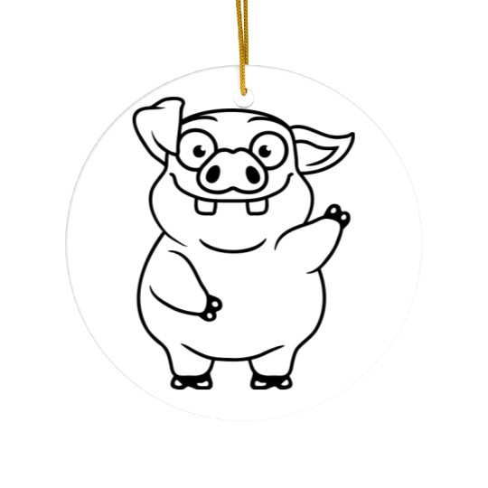cartoon waving funny pig Ceramic Ornaments