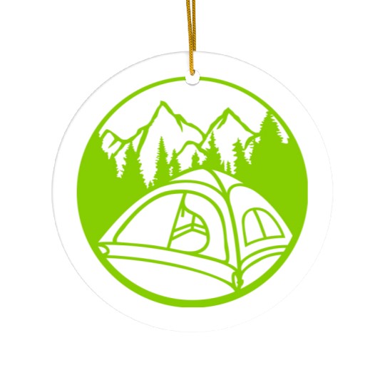 circle mountains camping forest Ceramic Ornaments