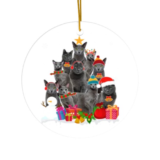 Funny Russian Blue Christmas Tree Pet Cat Lover Ceramic Ornaments