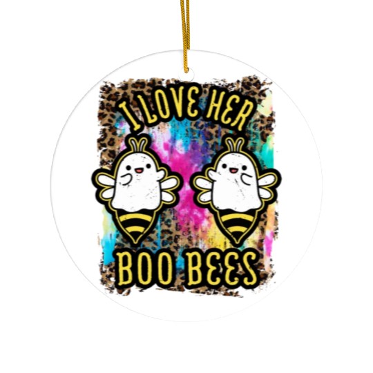 Halloween I love her Boo Bees Tie Dye Ceramic Ornaments