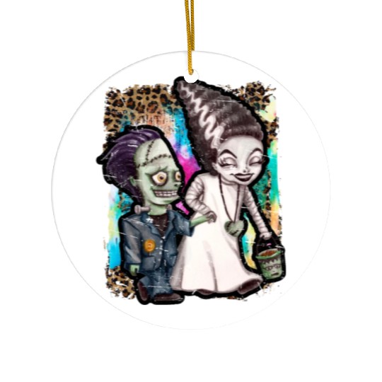 Halloween Witch and Zombie Tie Dye Ceramic Ornaments