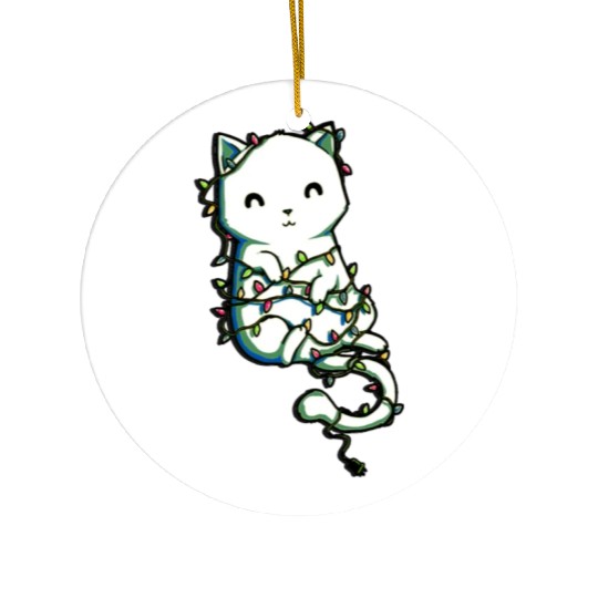 cat All Tangled Ceramic Ornaments