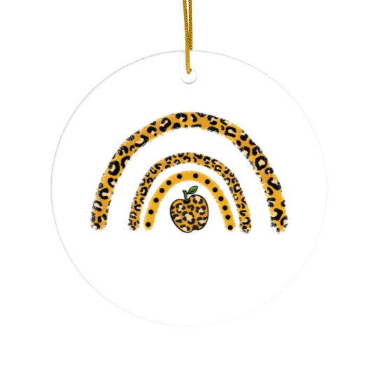4th Grade Teacher Leopard Rainbow Back To School Ceramic Ornaments