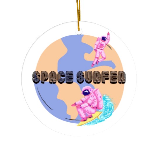 Space Surfer Two Astronauts and Planet Earth Ceramic Ornaments