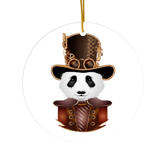 Steampunk panda bear with antique top hat look Ceramic Ornaments
