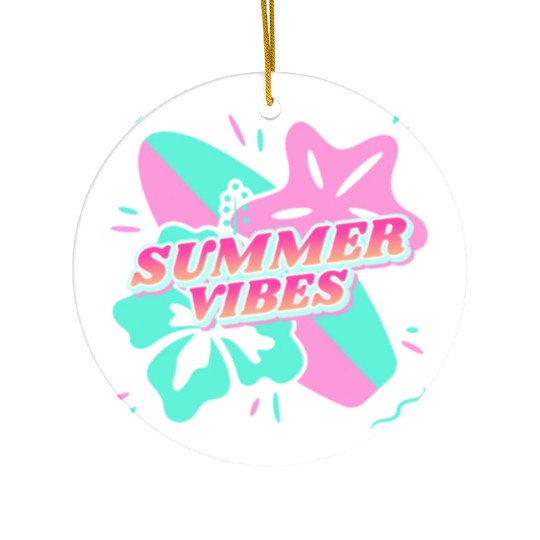 Summer Vibes - Beach, surf, hibiscus and starfish Ceramic Ornaments