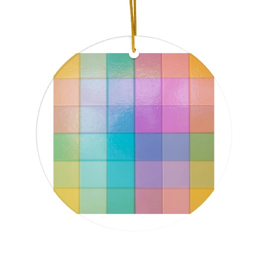 Rainbow Shimmer Multi Squares Pattern Ceramic Ornaments