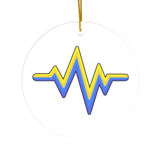 Yellow Blue Heartbeat World Down Syndrome Ceramic Ornaments