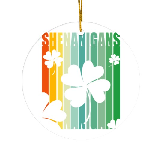 St Patrick Shenanigans Retro Shamrock Ceramic Ornaments