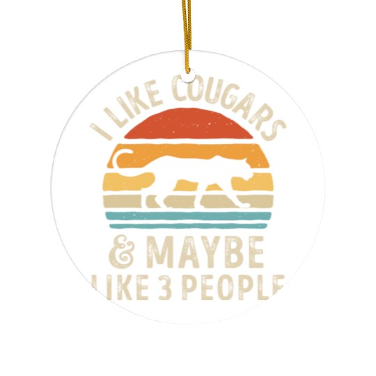 I Like Cougars and Maybe 3 People Retro Sunset Vin Ceramic Ornaments