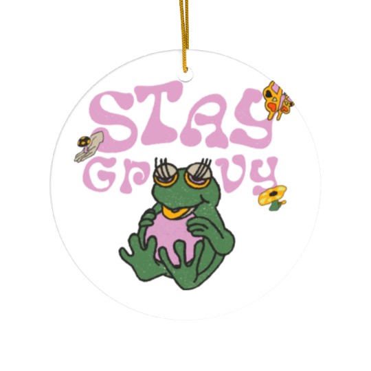 Stay Grvy - Pink Dark Green Typecentric Ceramic Ornaments