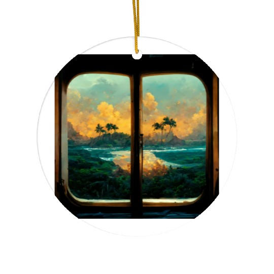 Paradise island painting Ceramic Ornaments