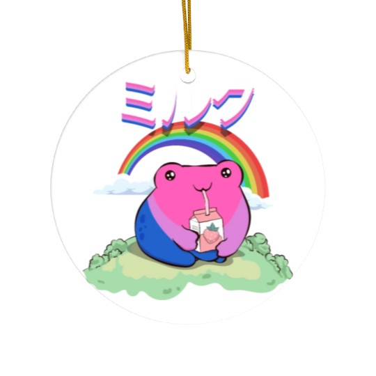 Kawaii Frog Strawberry Milk Bisexual Pride Flag Ceramic Ornaments