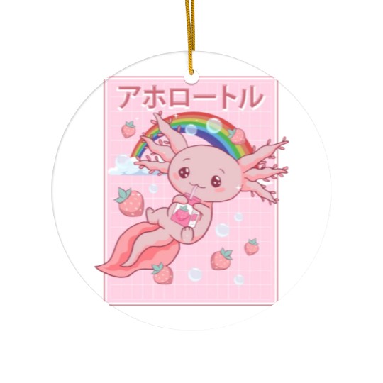 Kawaii Axolotl Strawberry Milk Ceramic Ornaments