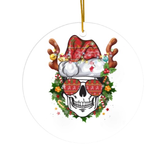 Christmas Skull Reindeer Santa Hat Ceramic Ornaments