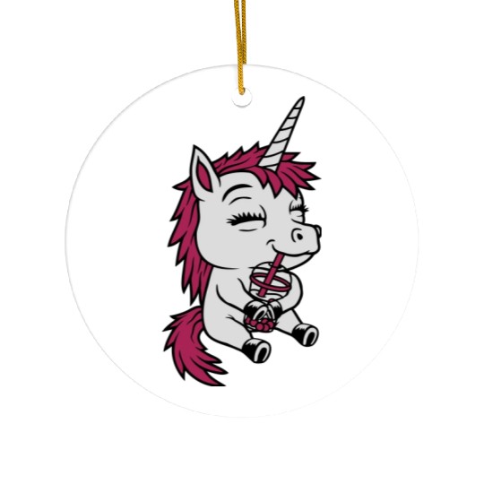 Boba tea drinking unicorn Ceramic Ornaments