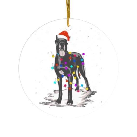 Great Dane With Christmas Lights Santa Ceramic Ornaments