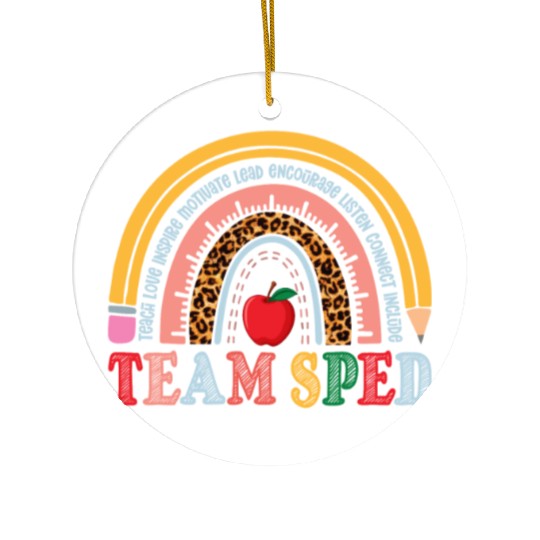 Team SPED Teacher Rainbow Ceramic Ornaments