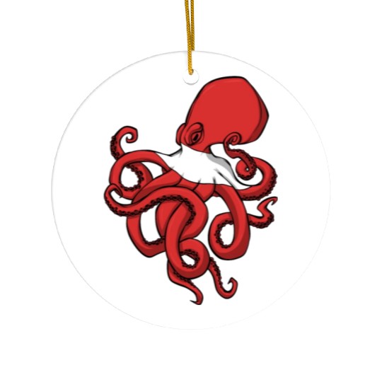Scuba Diver Red White Flag Octopus Scuba Diving Ceramic Ornaments