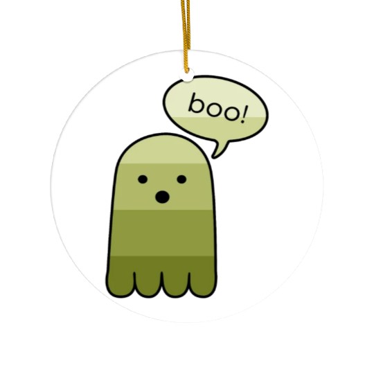Olive Green Boo Ghost Halloween Ceramic Ornaments