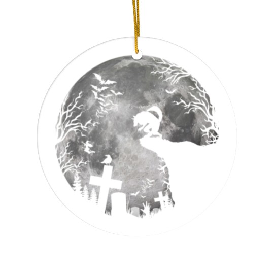 Halloween Werewolf Full Moon Bats and Black trick Ceramic Ornaments