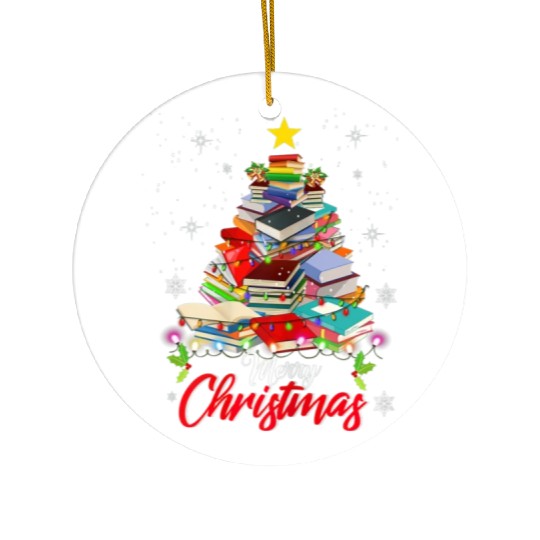 Merry Christmas Tree Love Reading Books Librarian Ceramic Ornaments