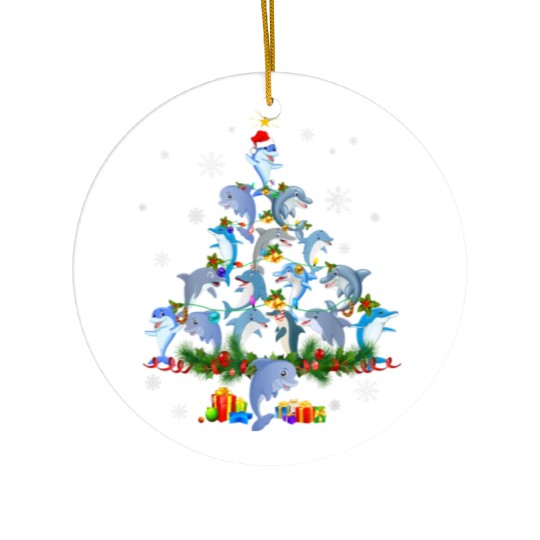 Cute Dolphin Christmas Tree Pet Dolphin Lover Ceramic Ornaments
